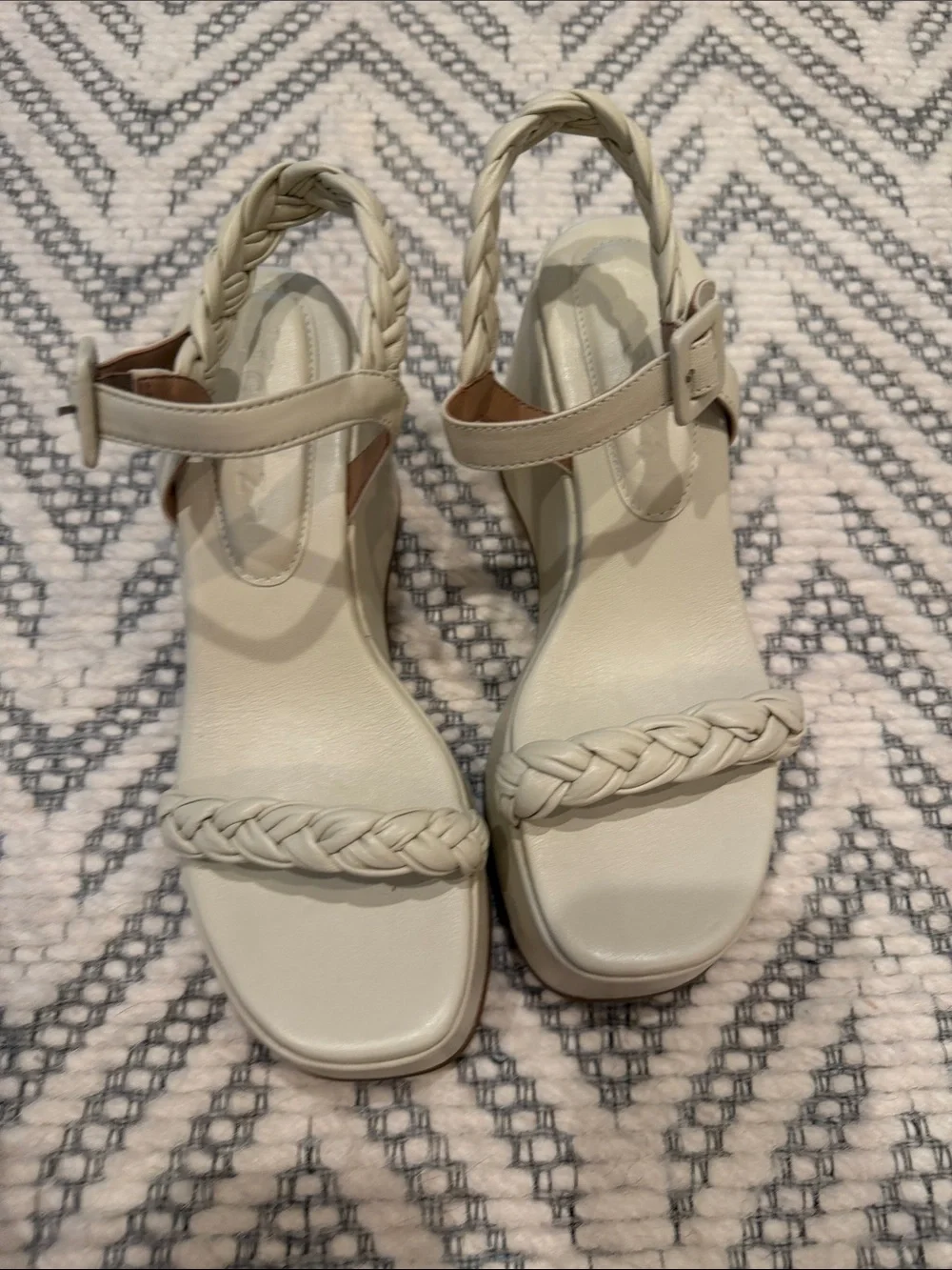 Braided Ankle-Strap Wedge Sandals - Cream.  Brand New, Made in Brazil